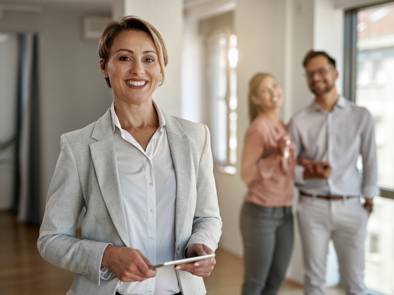 Real estate agent showing clean property